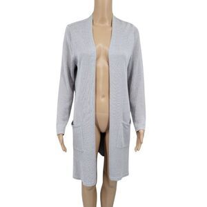 J. Jill Gray Linen Blend Longline Cardigan Duster Women's Size Small